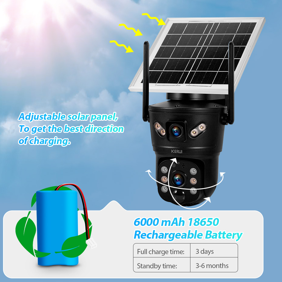Home Security Adt - Câmera Solar KERUI 6MP 4G SIM